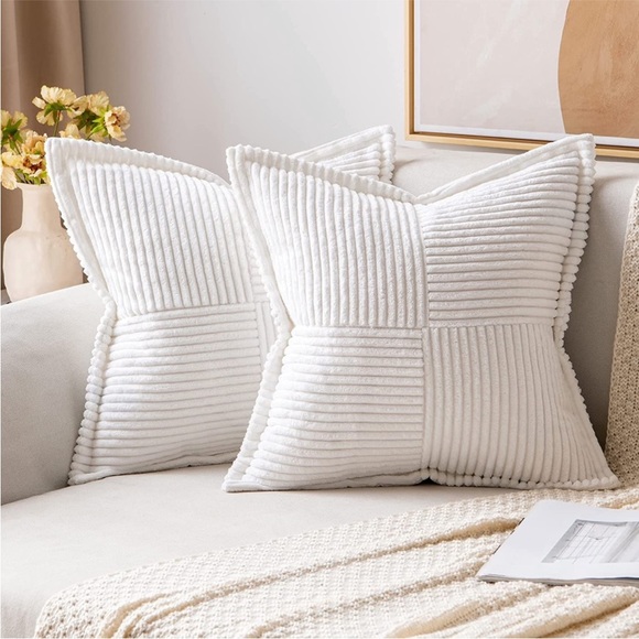 White Striped Texture Corduroy Decorative Farmhouse Luxury Soft Pillow Cover Set